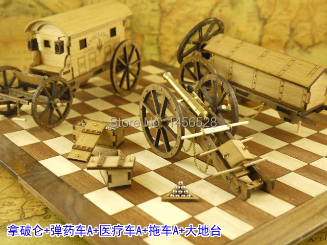 Wooden scale model weapons napoleon period NAPOLEON CANNON+BIG PLATFORM+AMBULANCE+AMMUNITION WAGON+TRAILER scale military models
