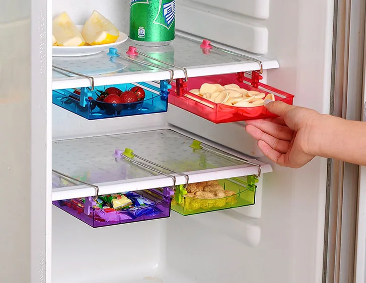 Plastic Refrigerator Fresh Fruit Shelf Box Fridge Storage Rack Food