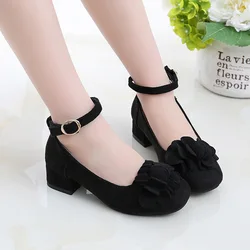 Chic Pink Red Black Girls' Leather High Heeled Princess Party Shoes - 30 (Black)