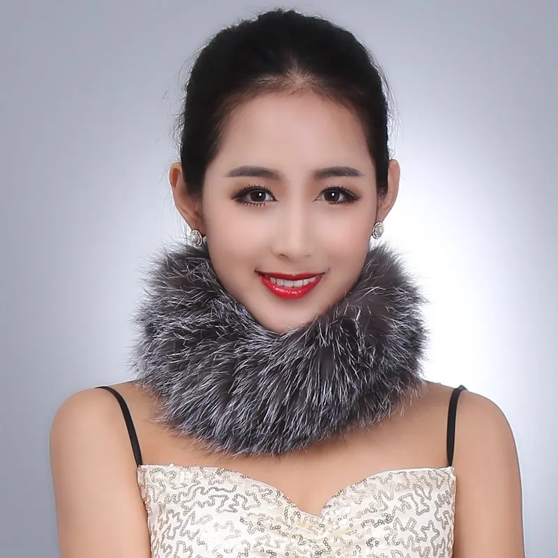 

LIYAFUR Women's Real Genuine Knitted Fox Fur Winter Scarf Headband Wrap Ring Neckwarmer