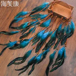 Haimeikang 2021 Feather Hair Band Bohemian Blue Elastic Gypsy Festival Headband Women's Fashion  Hair Accessories