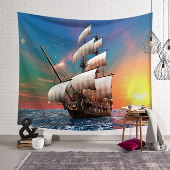 

Decor Nautical Theme Wall Tapestries Sailboat Sunrise Scenery Wall Hanging Tapestry Large Beach Towels