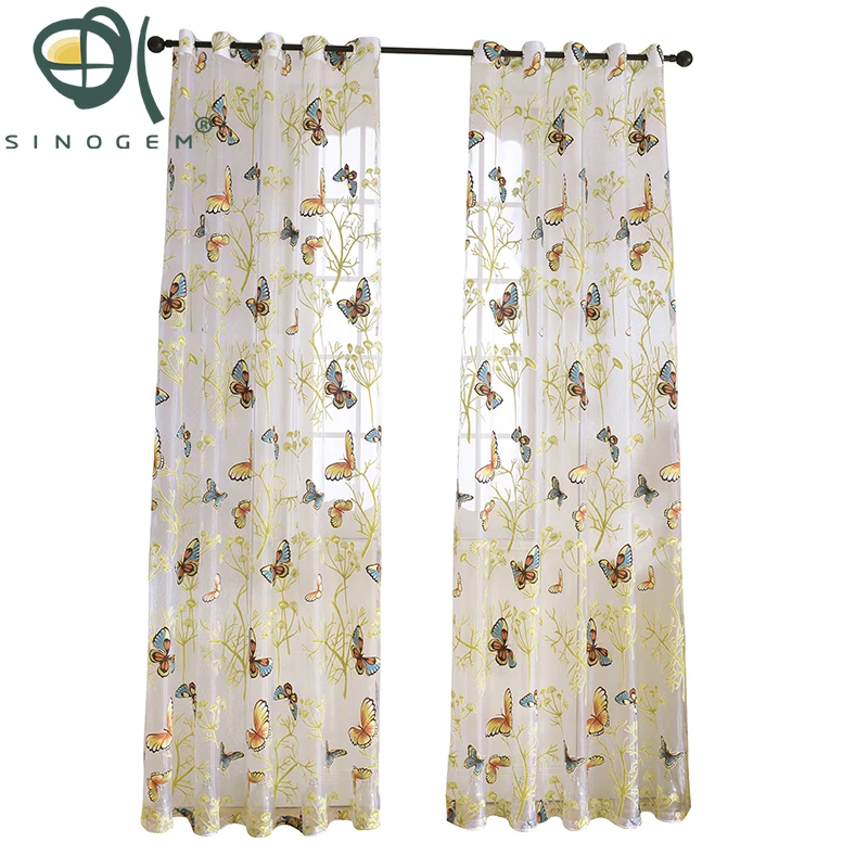 

Sinogem News Butterfly Floral Print Curtains Tulle Window Curtain for Living Room Bedroom Kitchen Curtains Sheer Voile Curtains