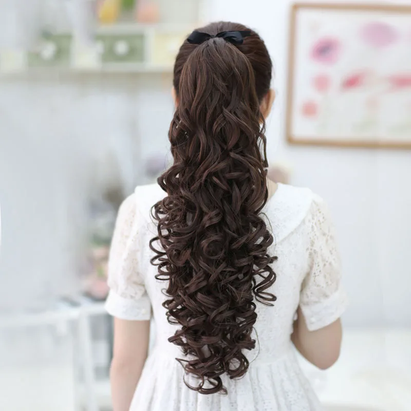 SHANGKE 24'' Long Kinky Curly Hair Pieces Ponytail Natural Clip In On Hair Extensions Flip In Fake Hair Tail Long Clip Ponytail