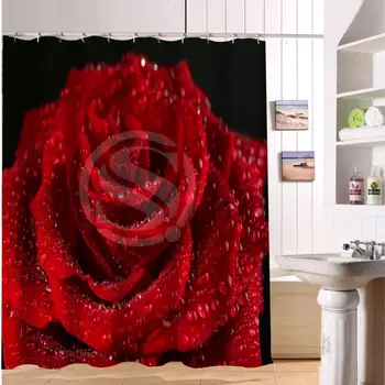 

F516XY13 Custom Beautiful red rose and water droplets Fabric Modern Shower Curtain bathroom Waterproof LF9