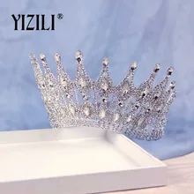 YIZILI, новинка, Роскошная большая Свадебная Корона невесты, стразы, великолепный кристалл, большая круглая Королевская корона, свадебные аксессуары для волос C070