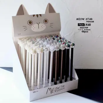

36 pcs Gel Pens Cartoon Glass cat black colored gel-inkpens for writing Cute stationery office school supplies