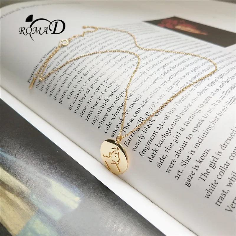 

Romad Europe and America 925 pure silver face design gold necklace short neck chain