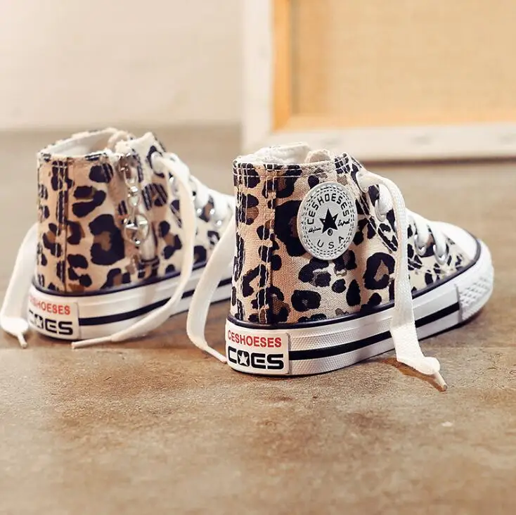 Comprar Zapatos casuales para niños con estampado de leopardo, zapatos de lona clásicos Unisex para niñas, zapatillas con cordones para estudiantes, zapatos para niños pequeños