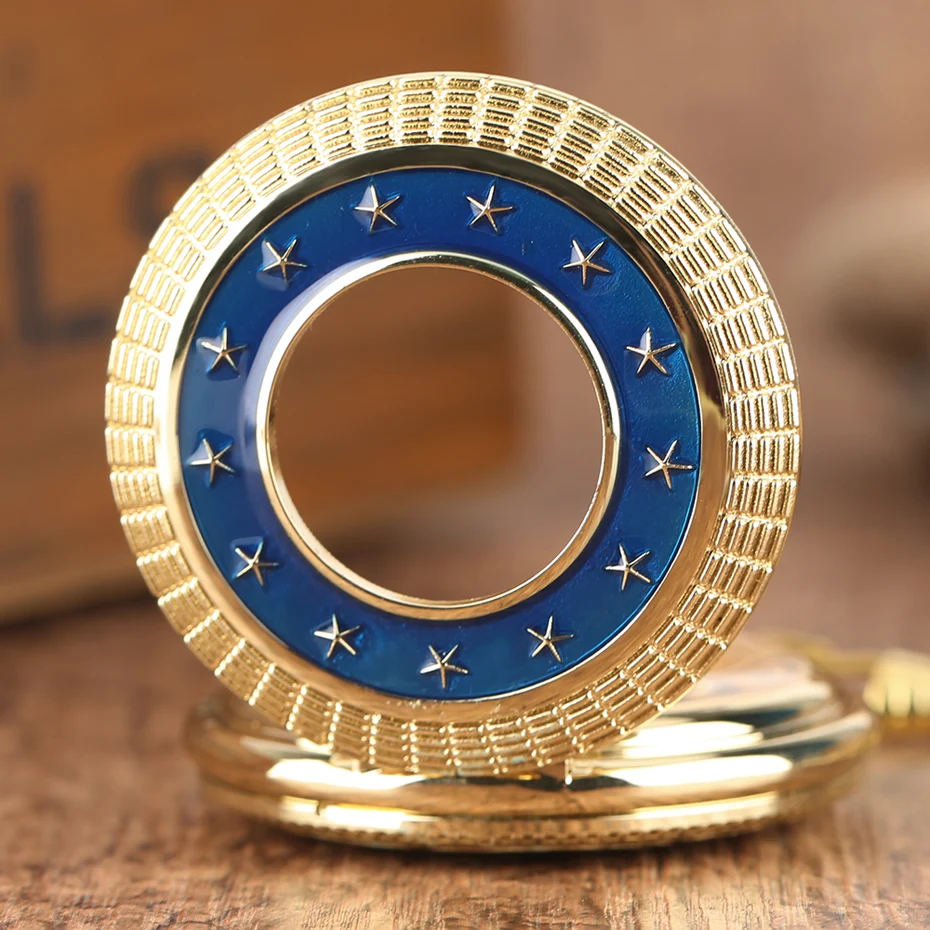 2017 Luxury Gold Mechanical Watches Unisex Blue Star Hollow Circle Roman Numbers Pocket Watch Men Women Antique Fob Pendant Gift (10)