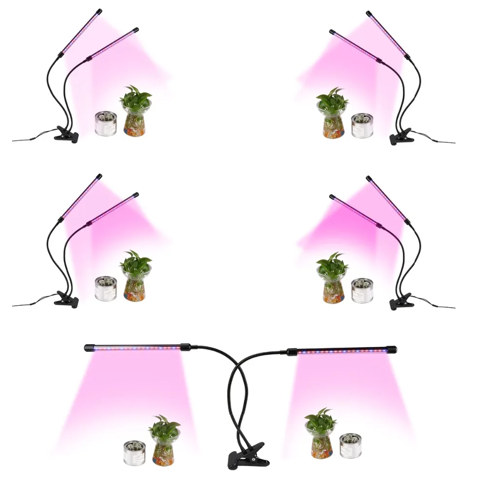 Dual Head светодиодный светать 20 Вт завод лампа двойной три головы для комнатных цветов комнатных растений семена парниковых 360 градусов phytolamp