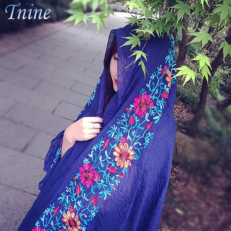 

13 Color Japanese Ethnic Style Embroidered Scarves and Shawls for Women Fashion Design Nation Style Bandana Pashmina Cachecol
