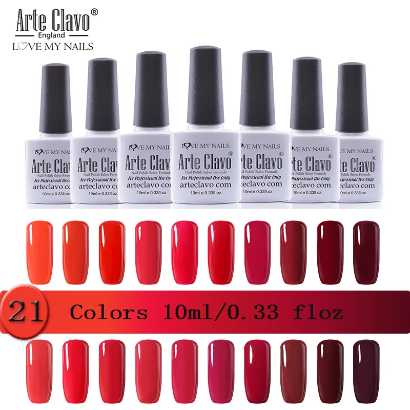 

Arte Clavo LED Soak Off Nail Gel 10 ml Cosmetics Red Colors Series DIY Nail Art Manicure UV Nail Gel Lacquer Base Top Coat