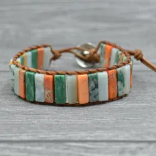 Новинка года индивидуальный браслет панк ретро кожаный браслет модные украшения натуральный камень Один Слои кожа