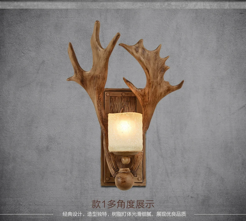 

Retro creative living room bedroom bedside lamp resin antlers personalized decoration aisle lights American deer head lamp