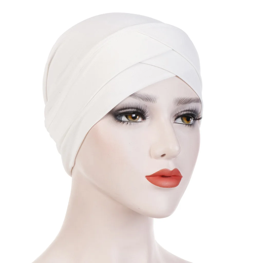 Новая эластичная ткань лоб крест кристалл конопли мусульманский тюрбан снизу шапочки под хиджаб шарф оптом - Цвет: white