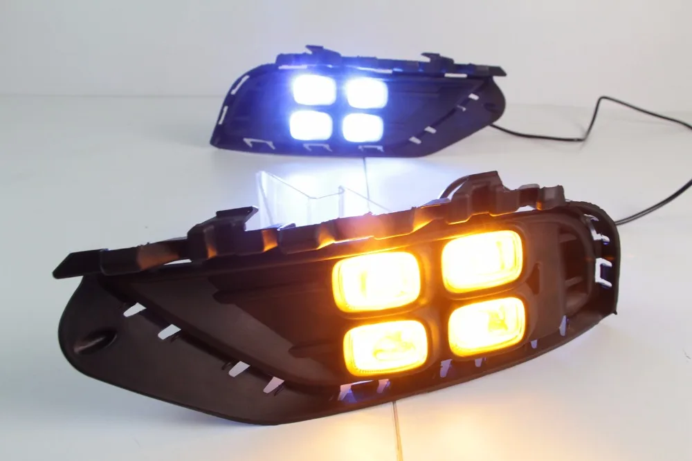 

Qirun led drl daytime running light for Volkswagen Bora 2016-2017 with Dynamic moving yellow turn signal and blue night light