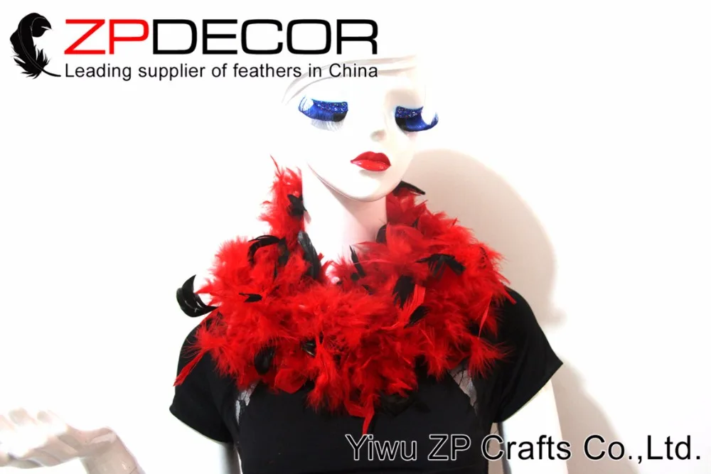 Zpdecor 10 ярдов/партия 40 грамм Горячая хорошего качества Окрашенные красные с черные Типсы Турция боа из перьев индейки для карнавальный Декор