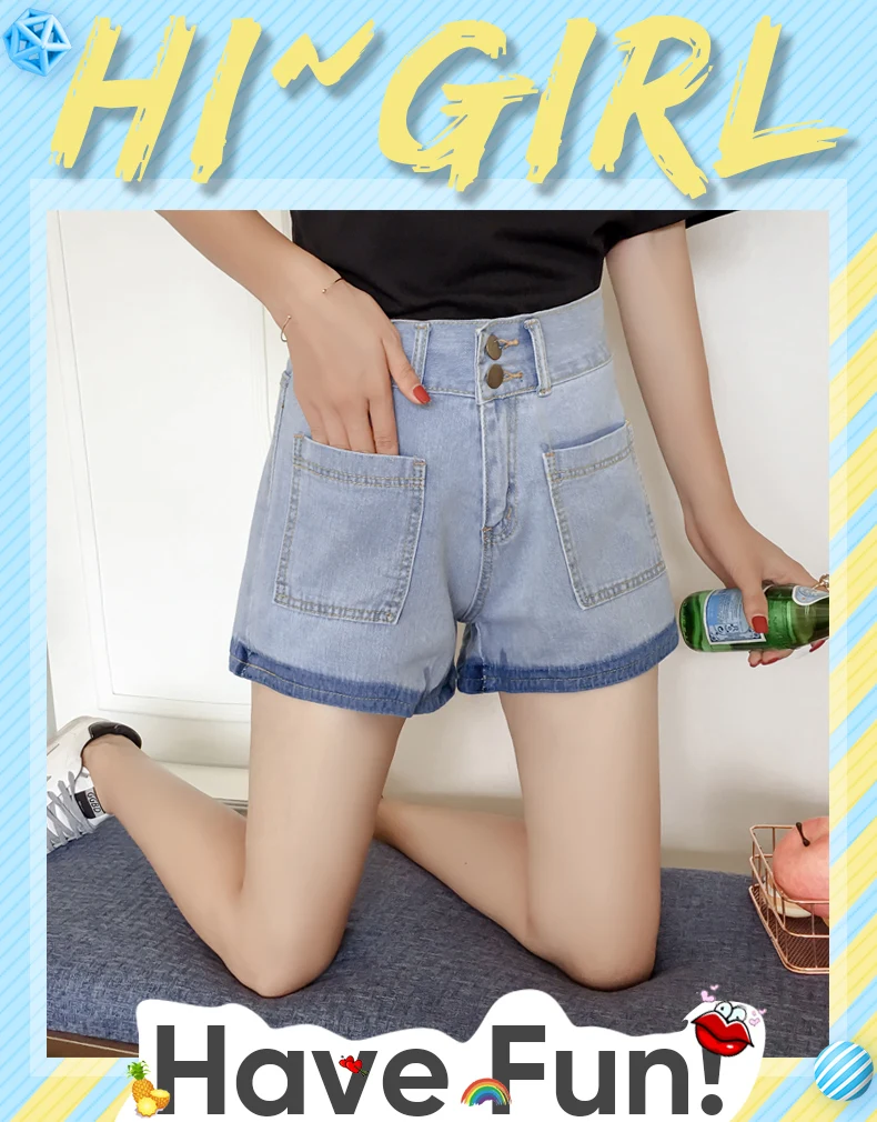 Шорты женские джинсовые женские летние 2019 свободные широкие ноги корейский стиль студенческие повседневные женские модные карманы на