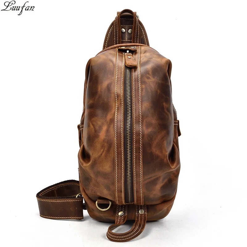 

Vintage Genuine Leather Crazy Horse Leather Men Chest Pack Mini Cowhide Messenger Gags Fashion Sling Bag Single Shoulder Bag