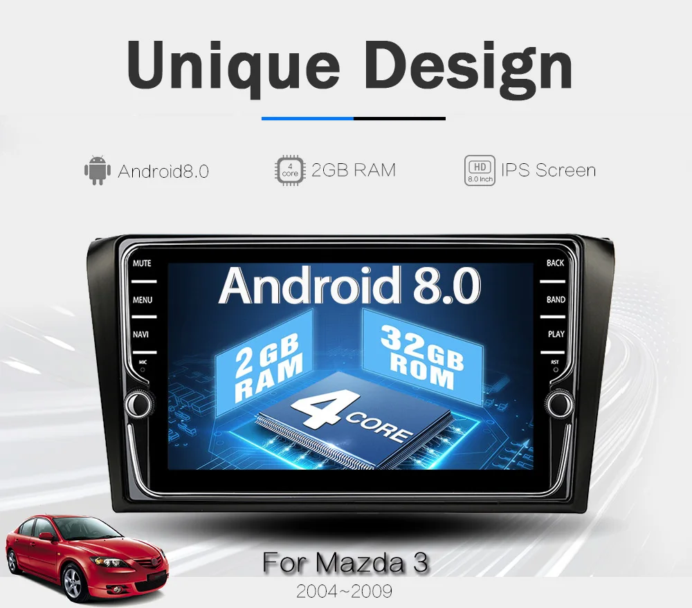Flash Deal Funrover IPS 8"Android8.0 2 din car dvd auto radio tape recorder For Mazda 3 2004-2009 gps stereo Wifi multimedia Navi headunit 10