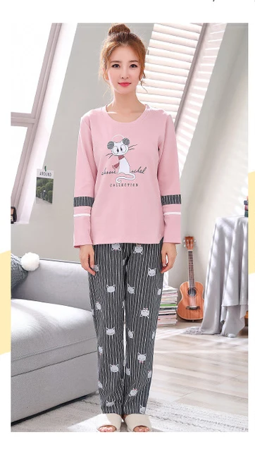 Matching Couple Pajama Set Cotton Pijamas Long Sleeve Sleepwear His-and ...