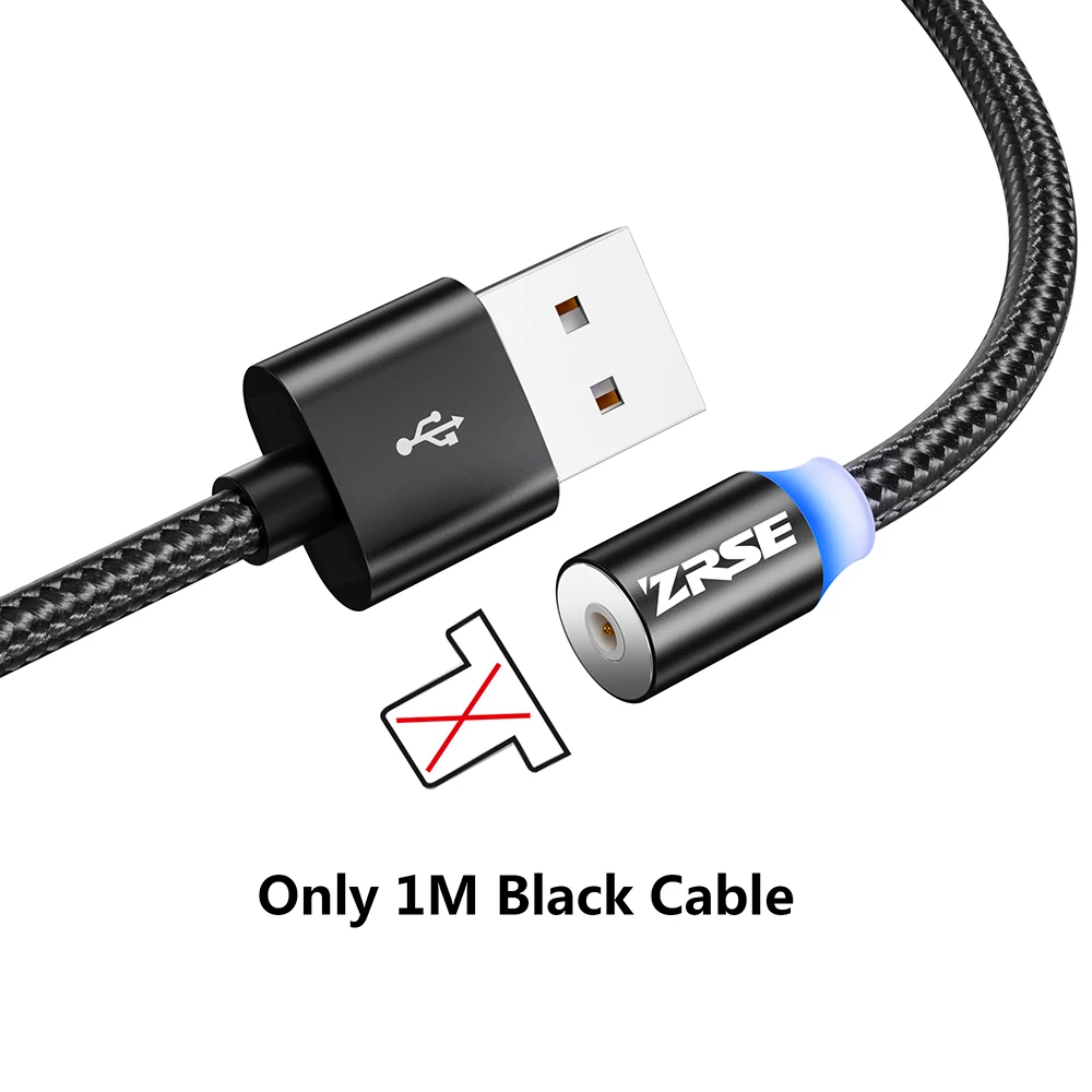 ZRSE Магнитный Micro USB кабель для iPhone XS Max XR X 8 7 Plus type C кабели 3 в 1 светодиодный USB-C мобильный провод для зарядного устройства для Redmi - Цвет: Only Black Cable