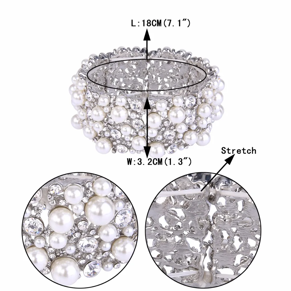 Tuliper стразы, жемчуг, Свадебный австрийский Кристальный браслет, браслет с шармом, растягивающийся, свадебные женские вечерние ювелирные изделия