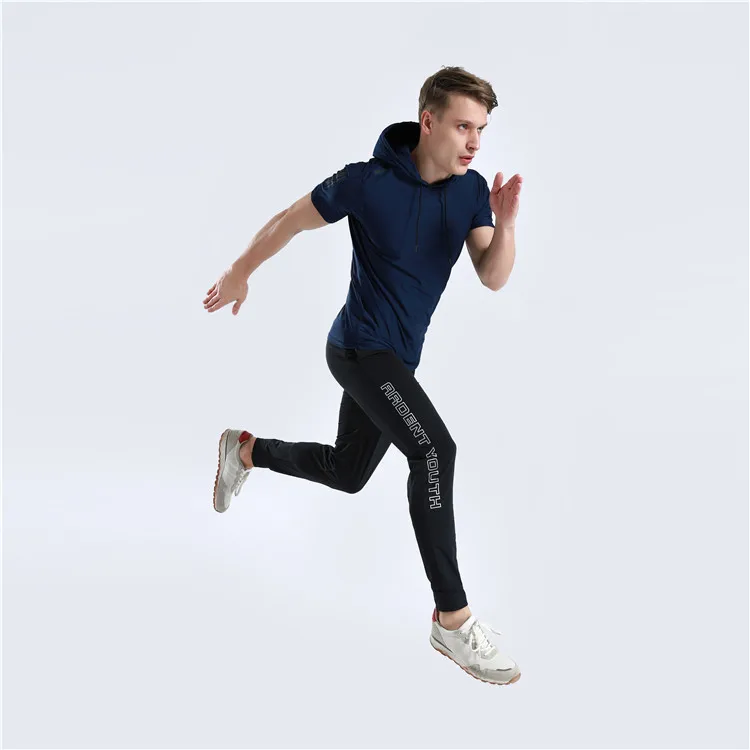 Men Running Hoodie Shirts Fitness Sweatshirt Quick-dry Jersey Gyms Clothing Short Sleeve Training Top Male Sports T Shirt