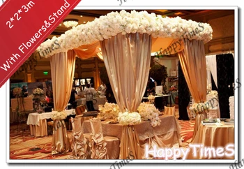 

2*2*3m Luxury Wedding Outdoor Decorations Canopy Curtain In Champagne Colors With Flowers Banquet Reception Hall With Stand