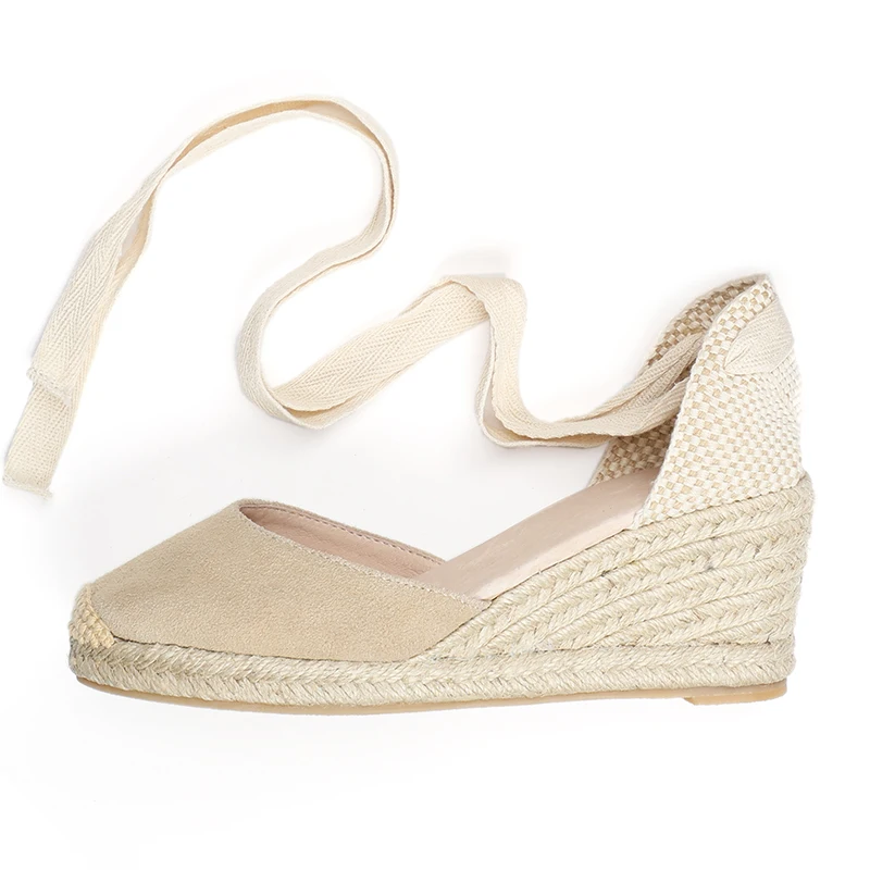 

Women's close Toe real leather Ankle Strap Espadrille Wedge Sandals