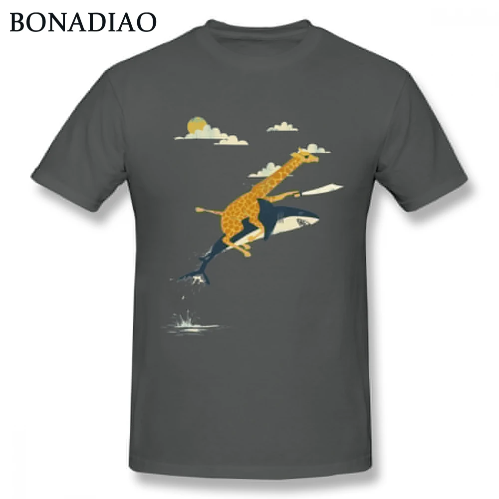 Giraffe Riding Shark T Shirt Men 2018 New Arrival Camiseta Casual Top design Fashion | Мужская одежда