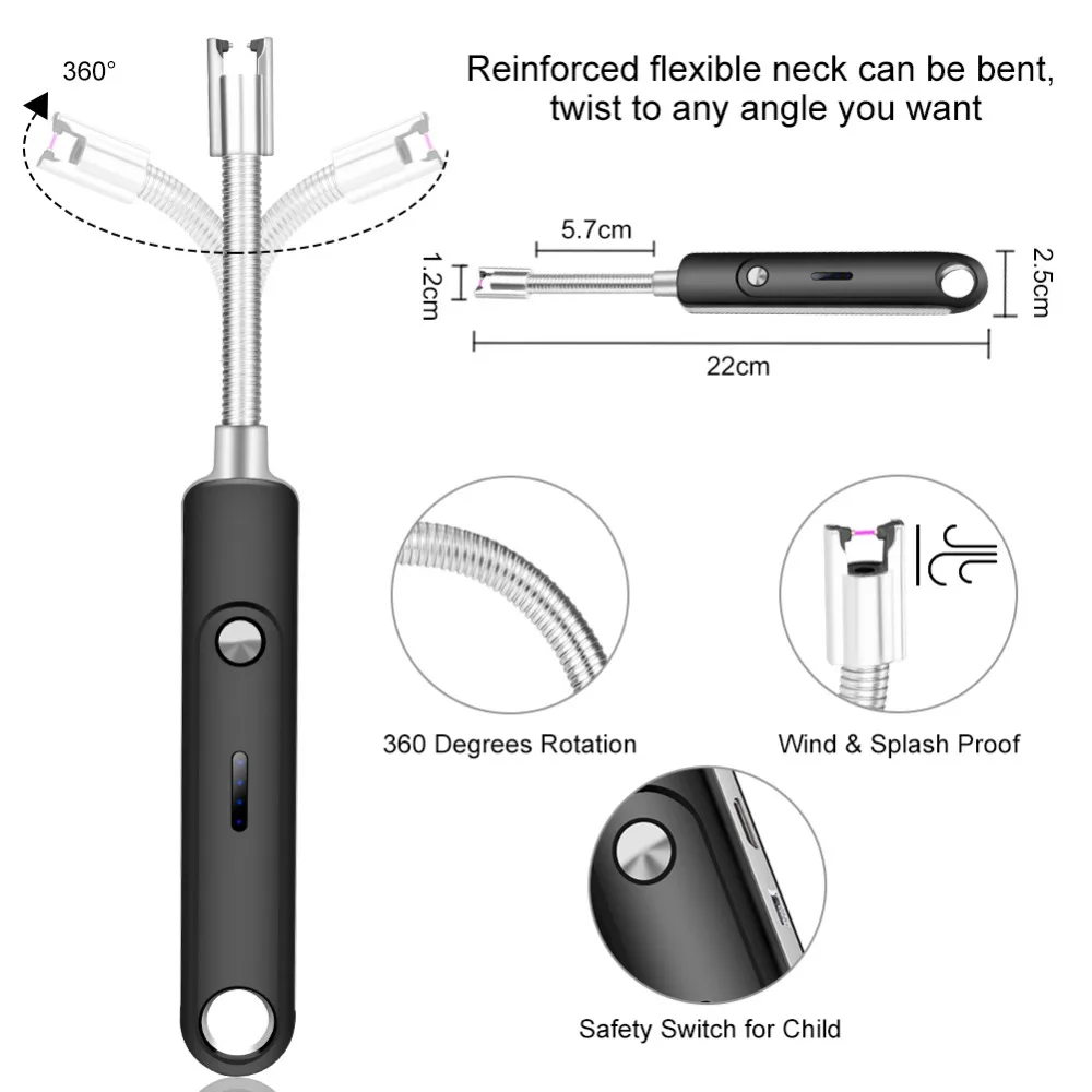 USB перезаряжаемая Зажигалка для свечей подарок электрическая дуговая зажигалка ветрозащитный негорящий импульсные кухонные зажигалки для приготовления пищи кемпинга барбекю