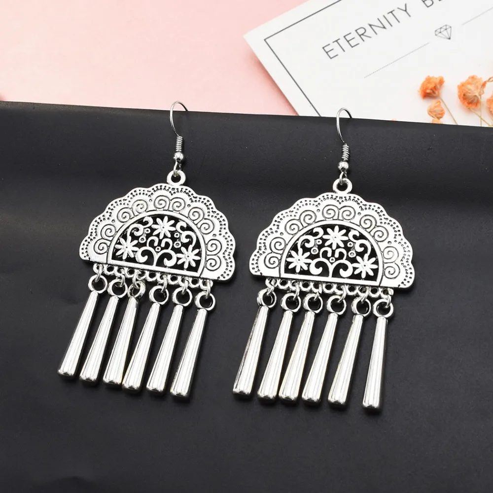 Этнические винтажные цыганские серьги Balij Humka Jhumki Геометрическая кисточка