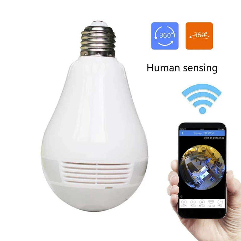 

Smart Home Security HD 2.0MP Wireless 360 Degree Light Camera Wifi IP Panoramic Camera Mobile APP Control Fisheye Lamp IP Camera