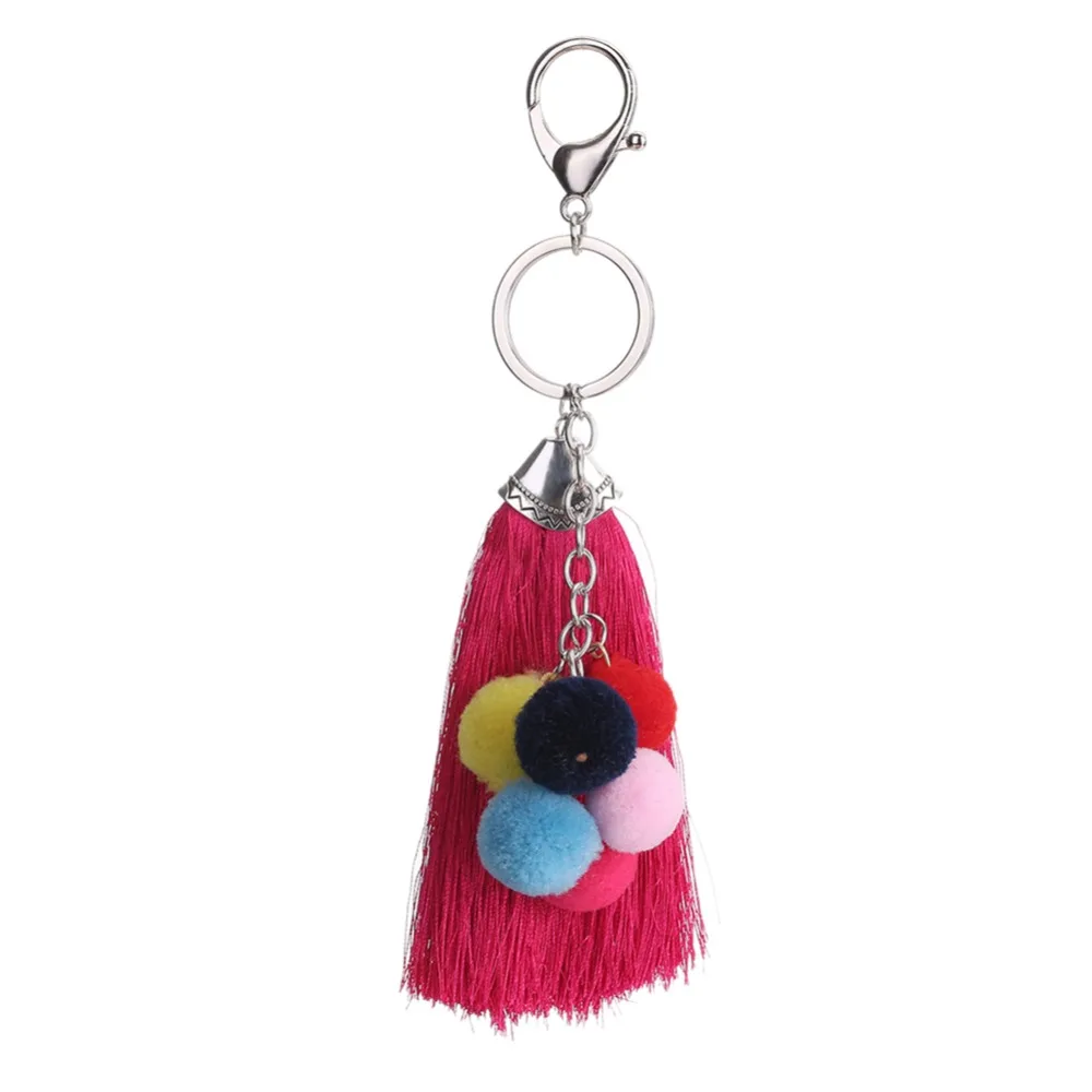 Creative Bohemian Tassel Colorful balls Key Chain New Gift Keychain Keyfob Keyring Handcuffs