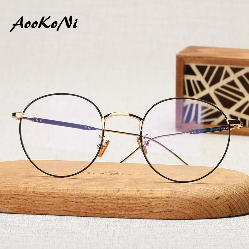 

2019 New Literary Retro Optical Glasses Frame Metal Alloy Myopia Round Glass Male Plain Flat Light Frames Female Tide 51MM