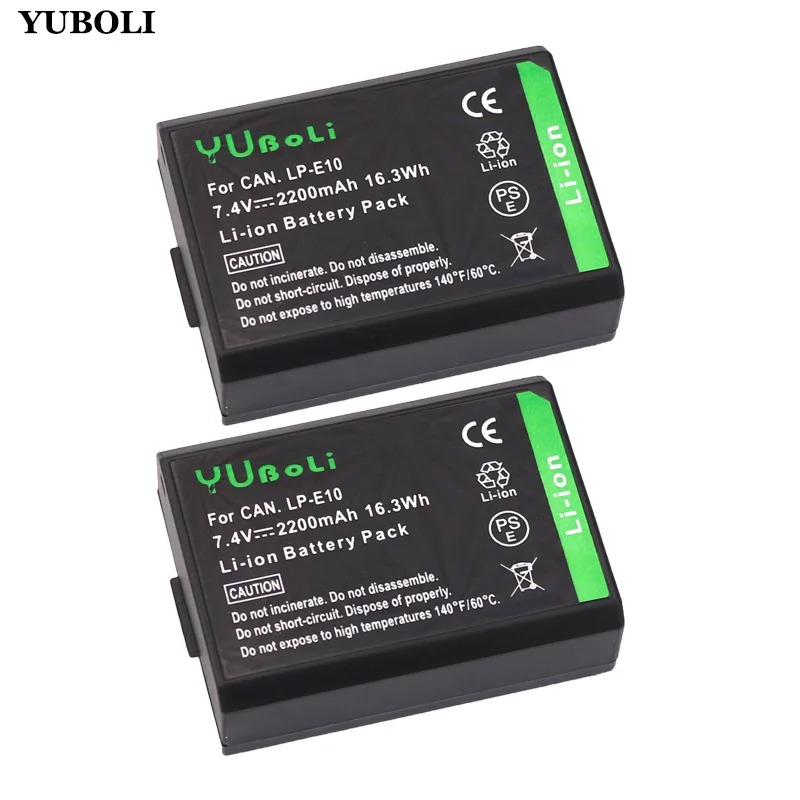 

YUBOLI 2pcs LP-E10 LP E10 LPE10 Rechargeable Camera Battery For Canon EOS 1100D 1200D Kiss X50 X70 Rebel T3 T5 EOS1100D EOS1200D