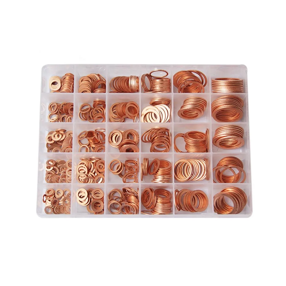 

568 Pcs/Box 30 Sizes Solid Copper Washers Gasket Set Flat Ring Sump Plug Seal Assorted Washer Kit With Plastic Box _WK