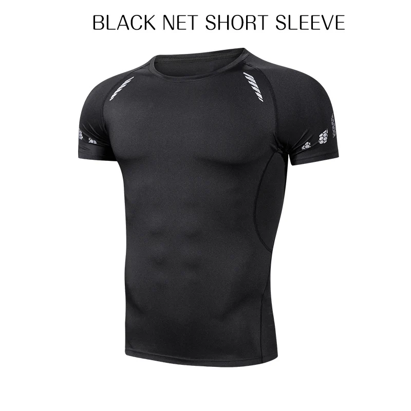 8 Black Net Стоящий спортивный компрессионный спортивный костюм с короткими рукавами для мужчин, быстросохнущая одежда, костюм для бега, одежда для бега, тренажерного зала, фитнеса, тренировок - Цвет: 8 Black Net