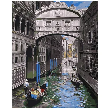 

RIHE Water City scenery-Paint by Number Kits for Adults, Acrylic Paint,Wall Art Picture,Painting by Numbers on Canvas 16x20inch