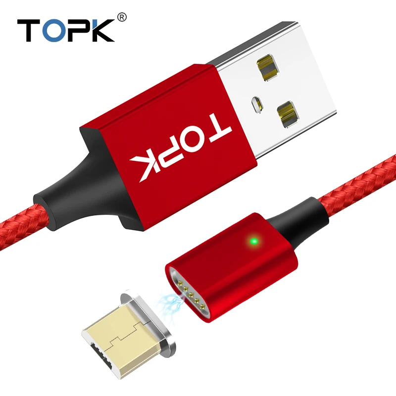 TOPK F-Line2 Cable magnético Micro USB Cable de Nylon trenzado de imán de carga de datos Cable de sincronización para Xiaomi Samsung Huawei Microusb