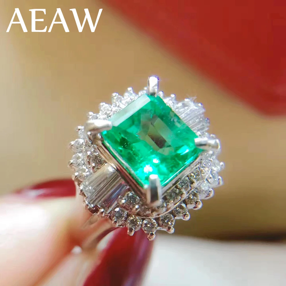 AEAW 3ct AAA лабораторное создание колумбийский изумруд CCE Emgagement кольцо подлинное Твердое 14 к белое золото с лабораторным алмазным муассанитом