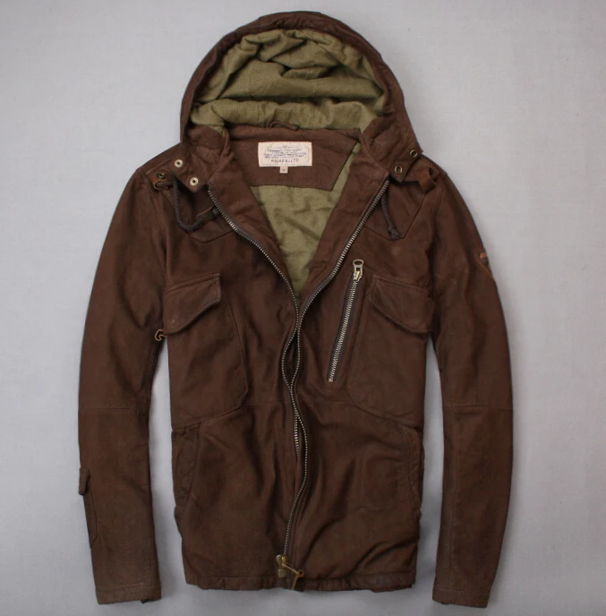 Do the old original single retro short paragraph Slim hooded sheepskin leather flight suit men jacket |
