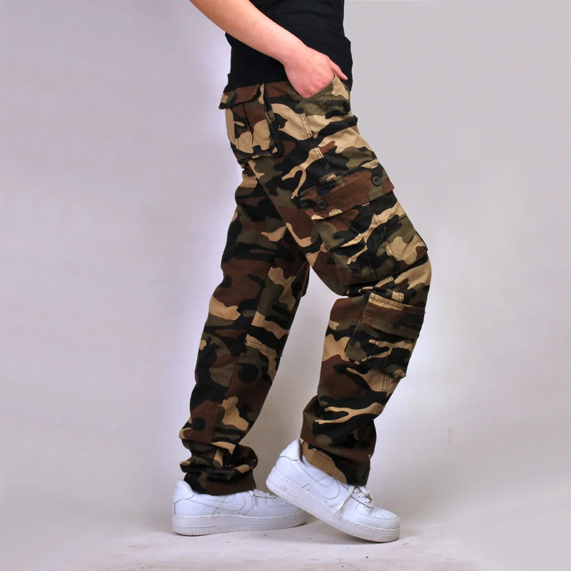 

Tactical Multi-Pocket Overalls Loose Plus Size Cargo Pants Military Camouflage Style Full-Length 3 Colors Men's Casual Trousers