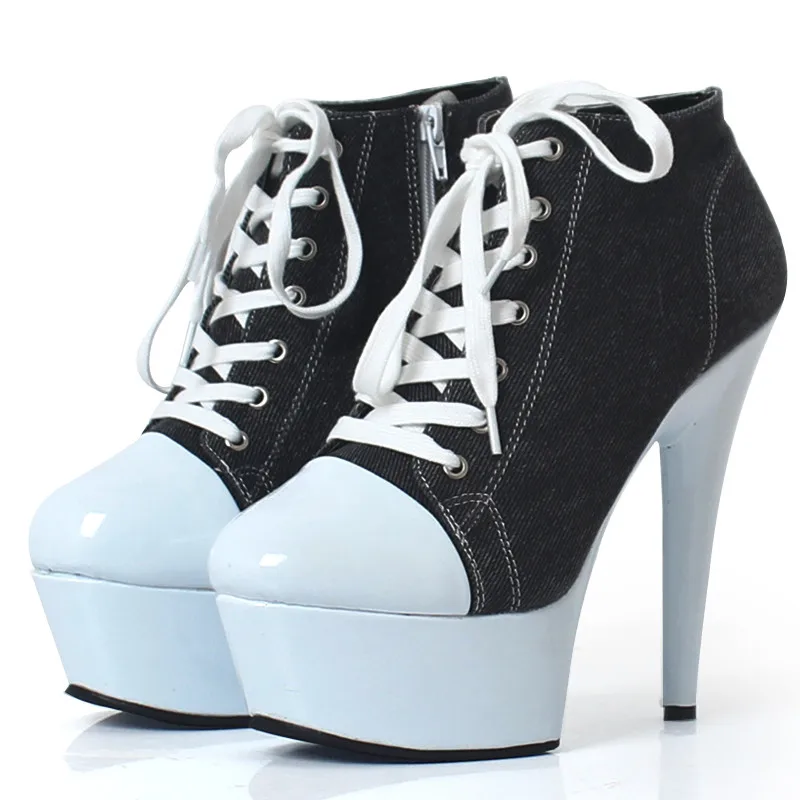 

2018 Newest Casual Pumps Women Shoes High Heels Wedge Shoes platform Lace Up and Ankle Strap Ladies Sneakers Denim Shoes woman