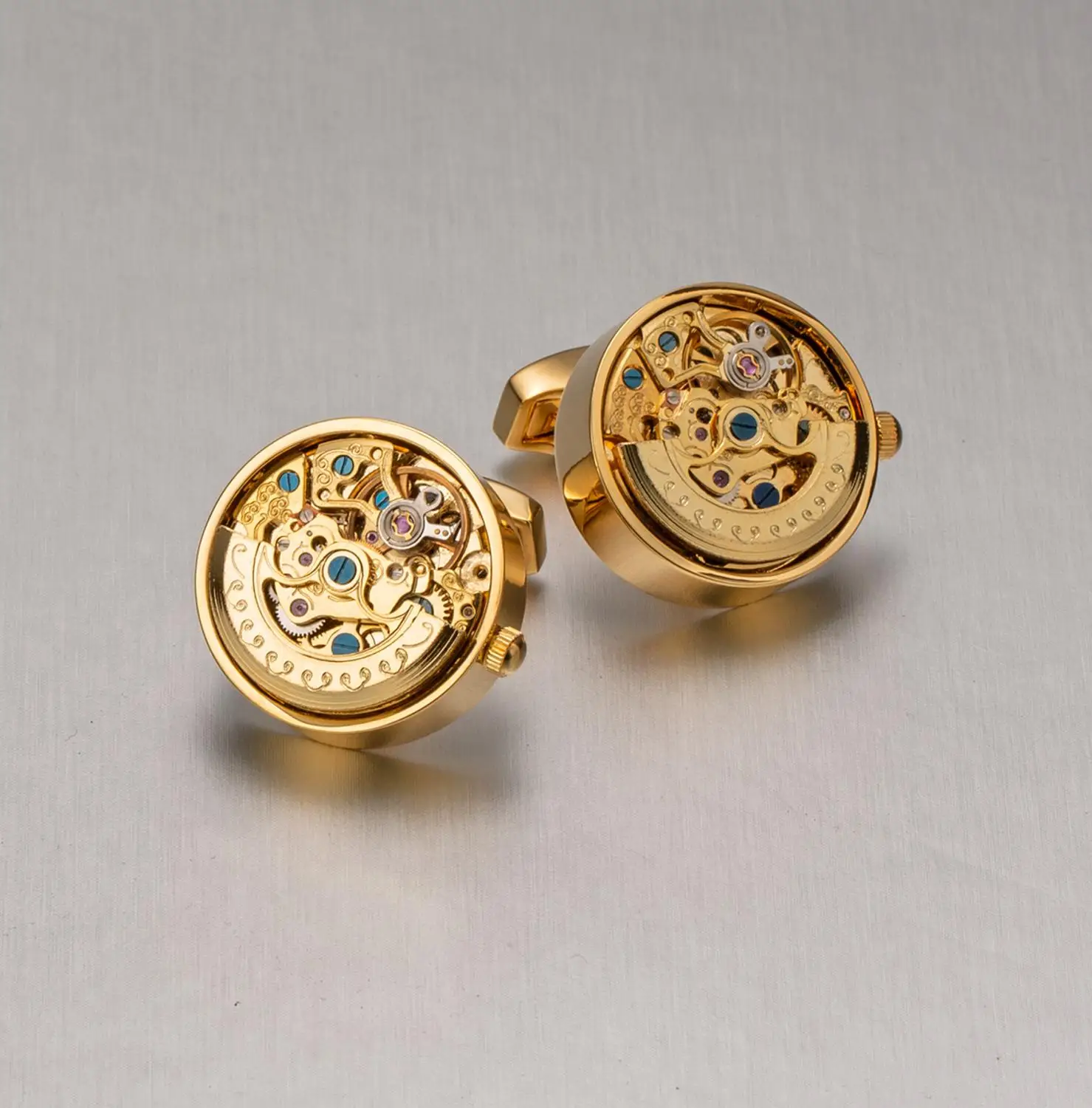 أزرار أكمام قمصان KFLK للرجال ماركة ساعة حركة أزرار أكمام ميكانيكية أزرار رجالية عالية الجودة لون ذهبي