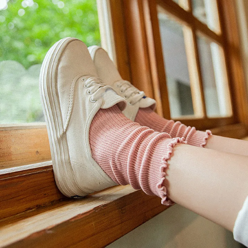 Популярные забавные Женские носочки в стиле Харадзюку, удобные милые одноцветные хлопковые носки