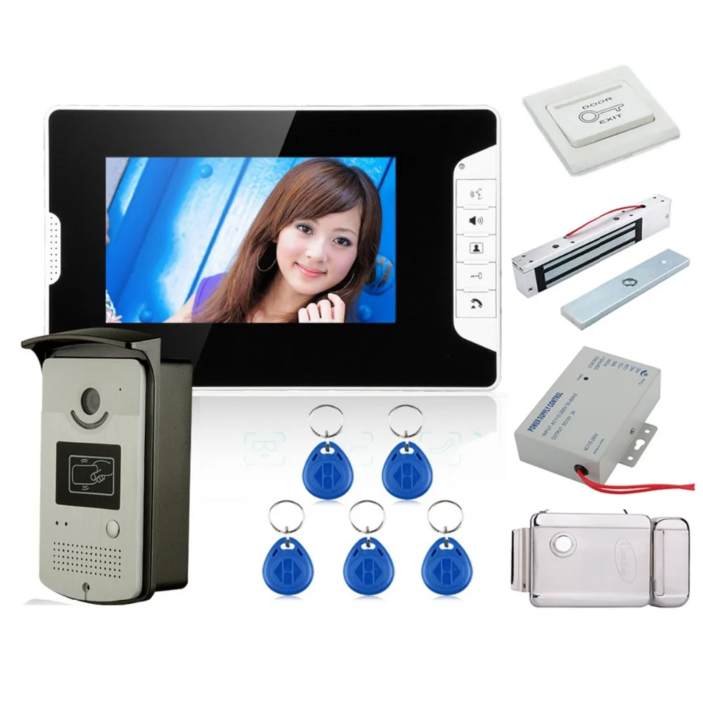 

Night vision 7" Video Intercom Door Phone System With 1 White Monitor 1 RFID Card Reader HD Doorbell Camera with Electronic lock