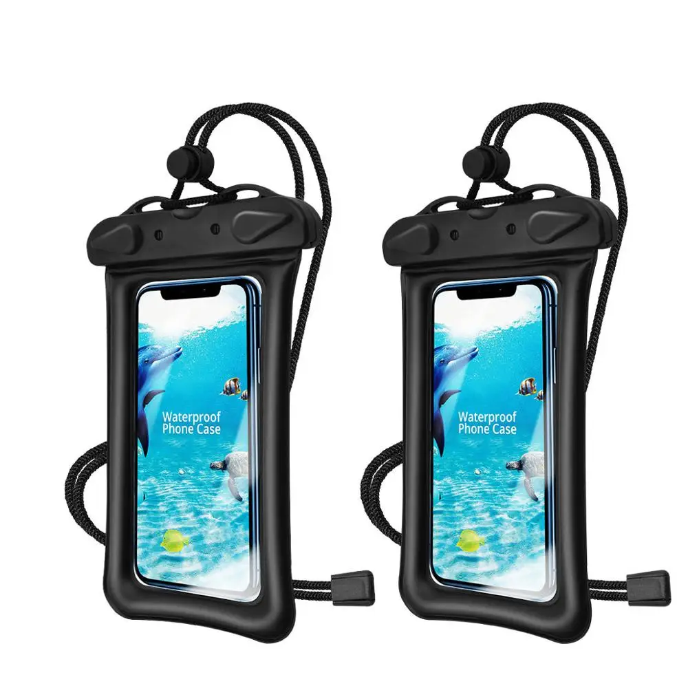 Ankndo 2 шт. водонепроницаемый чехол для телефона, плавающий чехол, сумка для смартфонов, защитный чехол для телефона для плавания, подводный чехол для телефона - Цвет: Black waterproof Bag